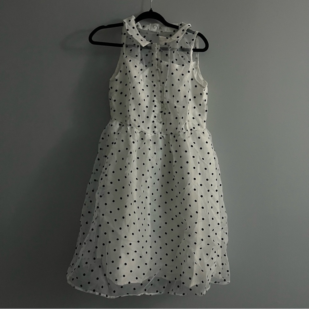 GYK collar shirt dress shear top white with black polka dot size xl